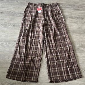 Cider Brown Plaid Wide-Leg Pants